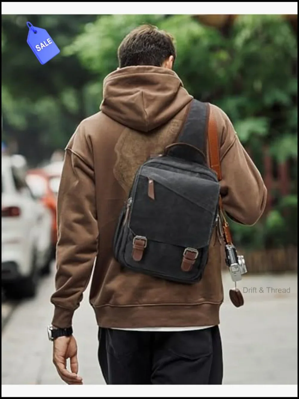 Canvas Sling Crossbody Backpack Messenger Bag 11 Pockets